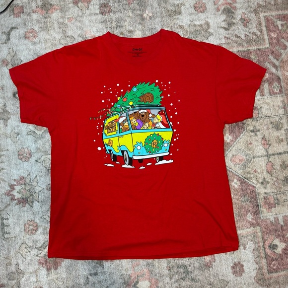Scooby-Doo Mens Red Xmas Tee Short Sleeve Christmas T-Shirt X-Large - Picture 2 of 6